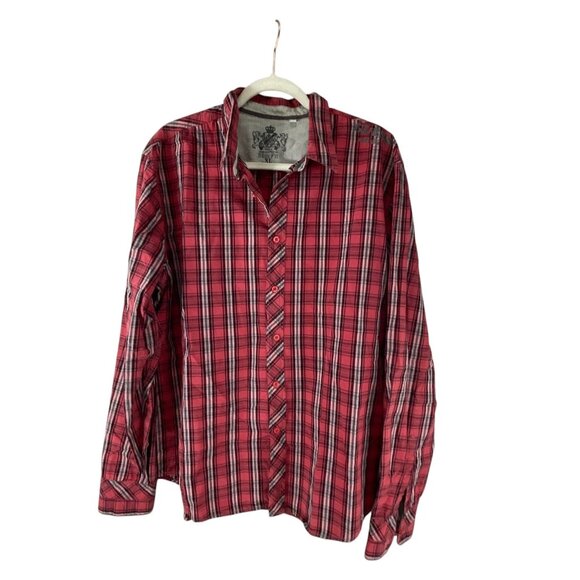 Guess Men's Slim Fit Red Plaid Button-Up Long Sleeve Shirt XL Casual Road Trip - Picture 1 of 8